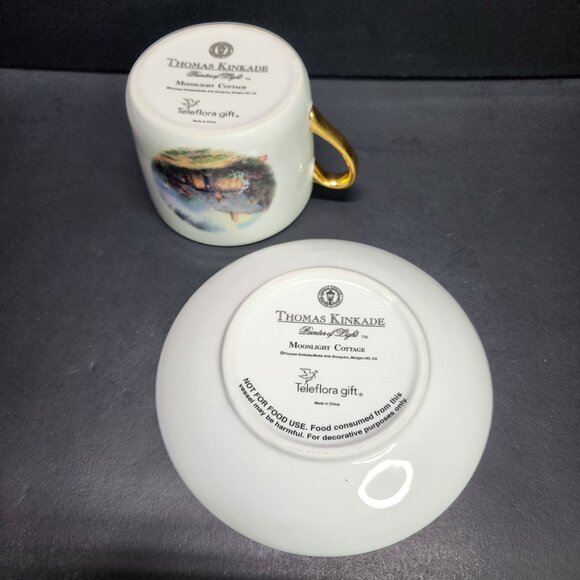 Thomas Kinkade Coffee Tea Cup Saucer Moonlight Cottage Painted Gold Trim SET - Picture 8 of 10
